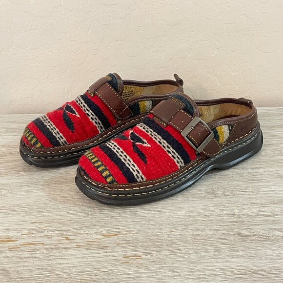 Born Shoes 8 Brown Leather Woven Wool Slip On Western - Picture 1 of 14